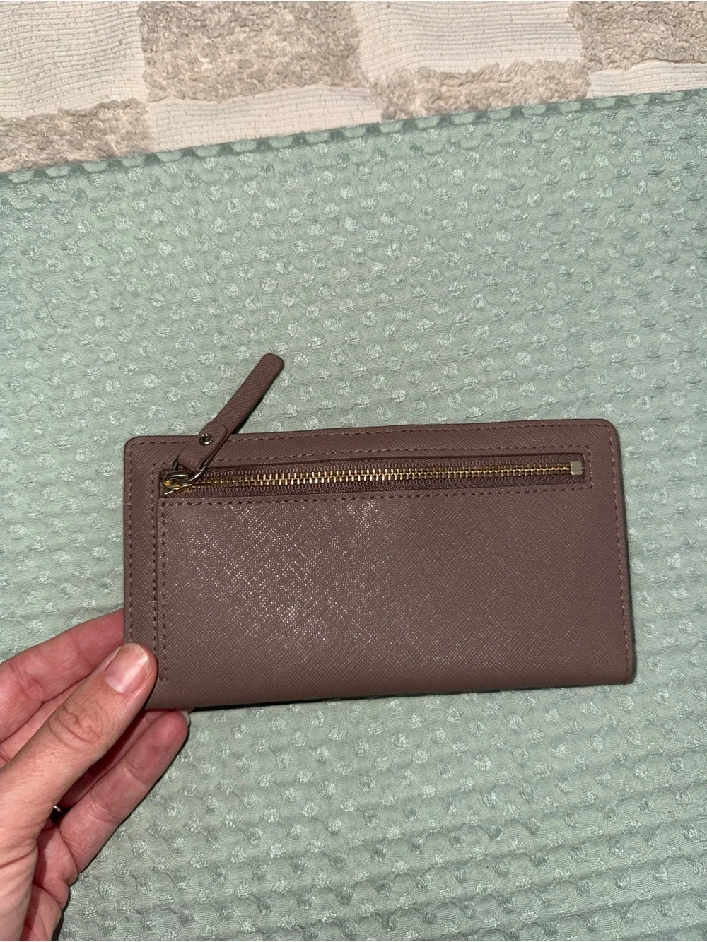 Kate Spade Laurel Way Neda Zip Around Wallet Mauve Taupe Saffiano Leather